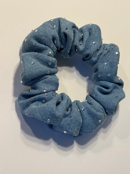 Hårstrikk - Scrunchie - demin med Rhinestone