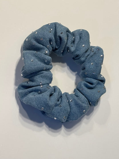 Hårstrikk - Scrunchie - demin med Rhinestone